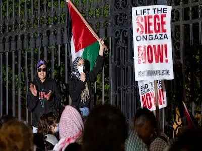 Protests outside of Columbia's campus. 