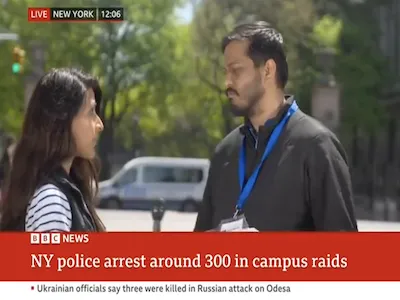 CJS student Meghnad Bose, '24 M.S., being interviewed by BBC News.