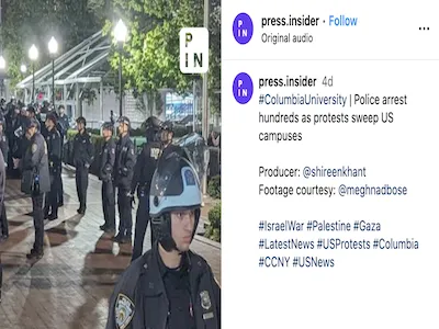 Screenshot of Instagram post by Press Insider showing police entering Columbia's campus. 