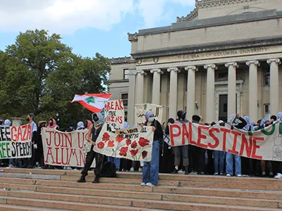 Pro-Palestine protesters staged a walkout on Columbia University’s Morningside Heights campus. (Credit: Ana Gonzalez Vilá)