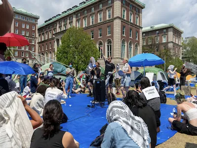 Students protesting on Columbia's campus. Photo by Brendan Rose, '24 M.S.