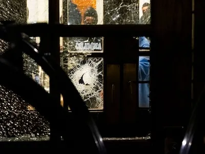Photo of Hamilton Hall during student occupation. 