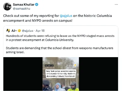 Screenshot of Samaa Khullar sharing her reporting on X. 