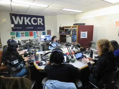 Students in WKCR radio studio. 