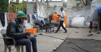 The backyard of Imam Niass’ mosque where migrants gather. Photo: Jazzmin Jiwa for Documented and CJI