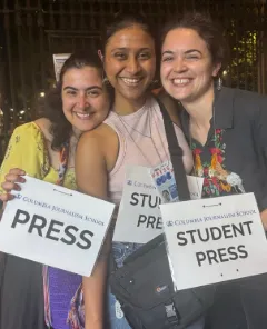 AlHadidi (left) reporting in NYC with her classmates during her time at CJS. 