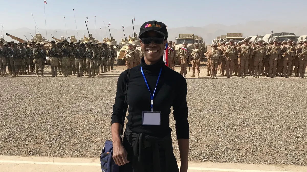 Ann Simmons, '88 M.S., covering Russian military war games in Tajikistan. 